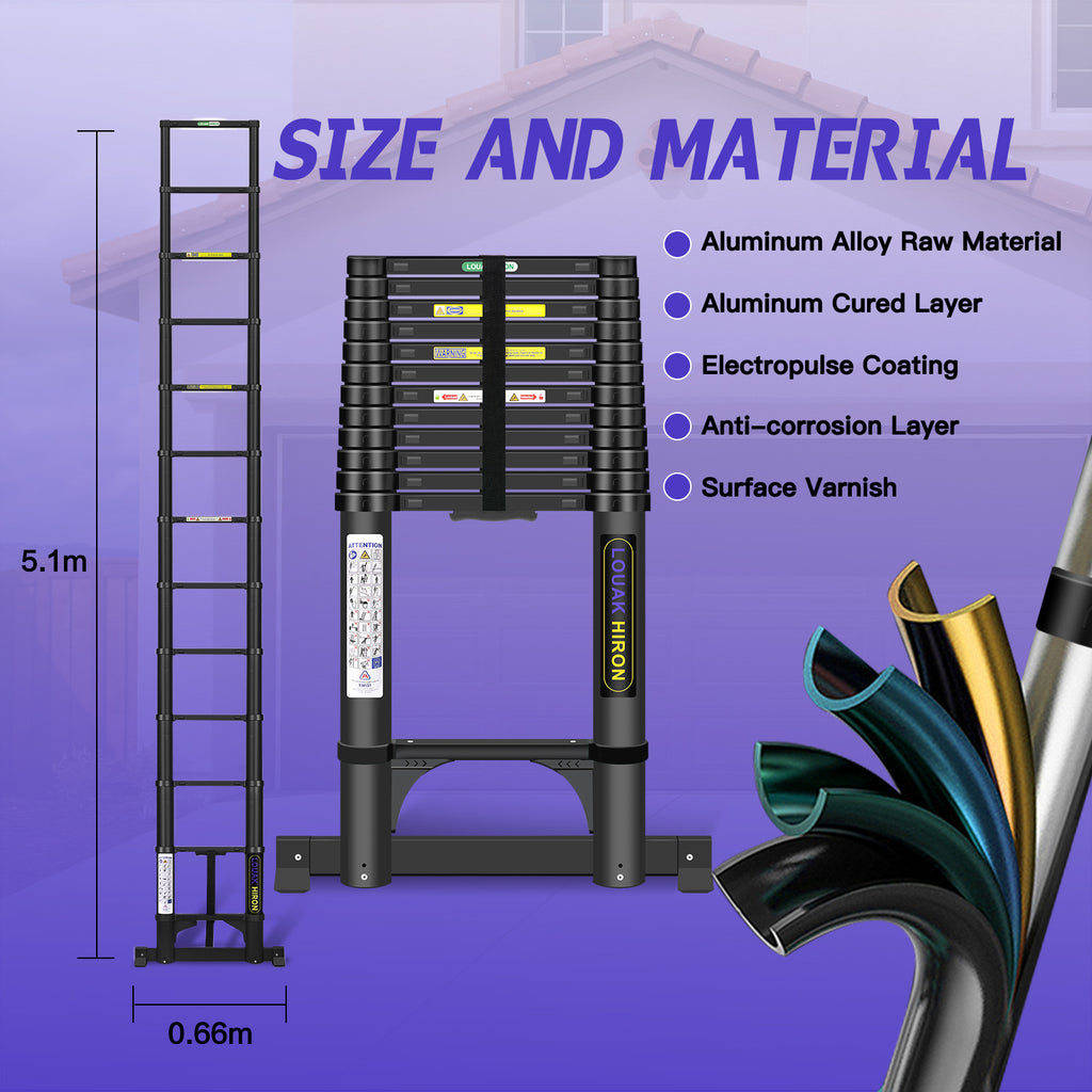 Louak&Hiron 5,1 m Schwarz Teleskopleiter Leiter