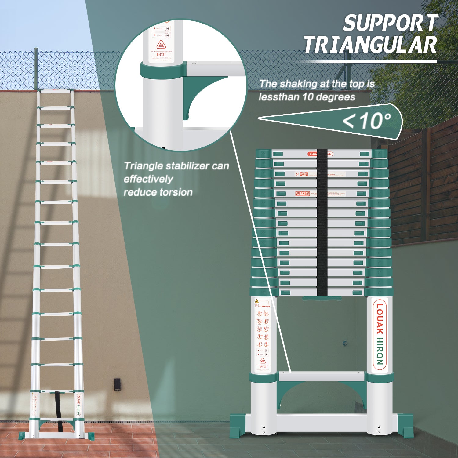 Louak&Hiron 4,7 m Grün Teleskopleiter Leiter