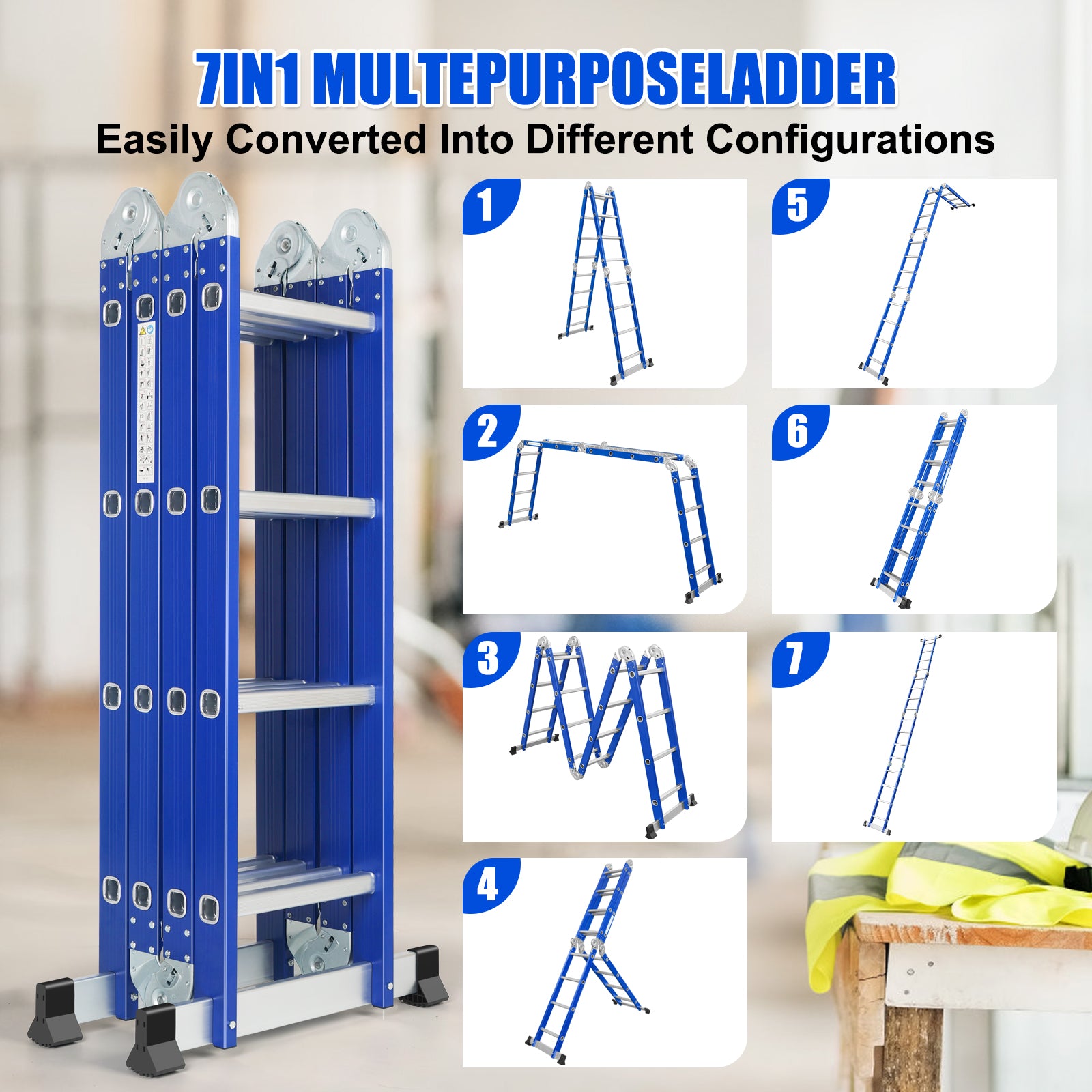 Louak&Hiron 4,7 m Stufen Multifunktionsleiter 4x4