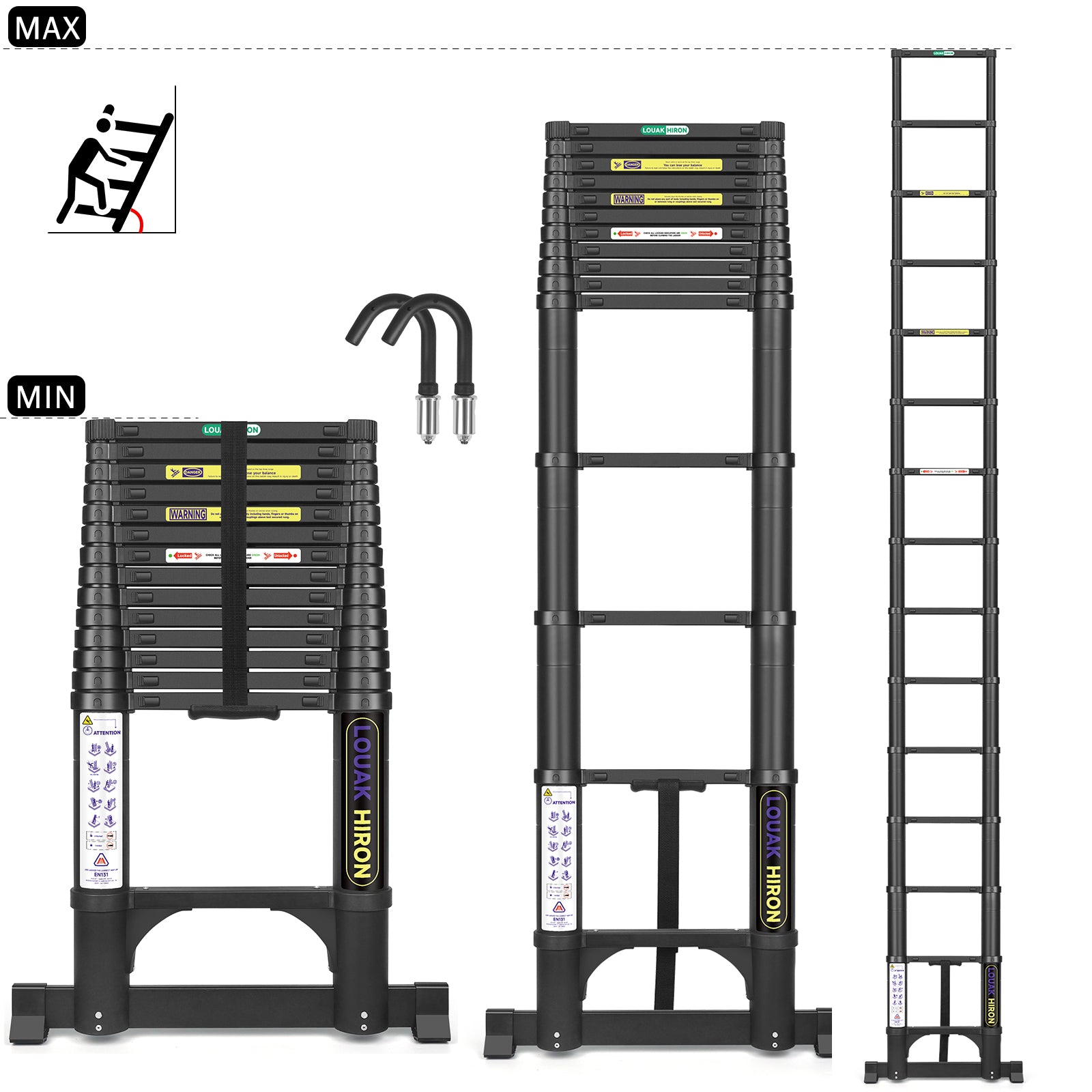 Louak&Hiron 4,4 m Schwarz Teleskopleiter Leiter
