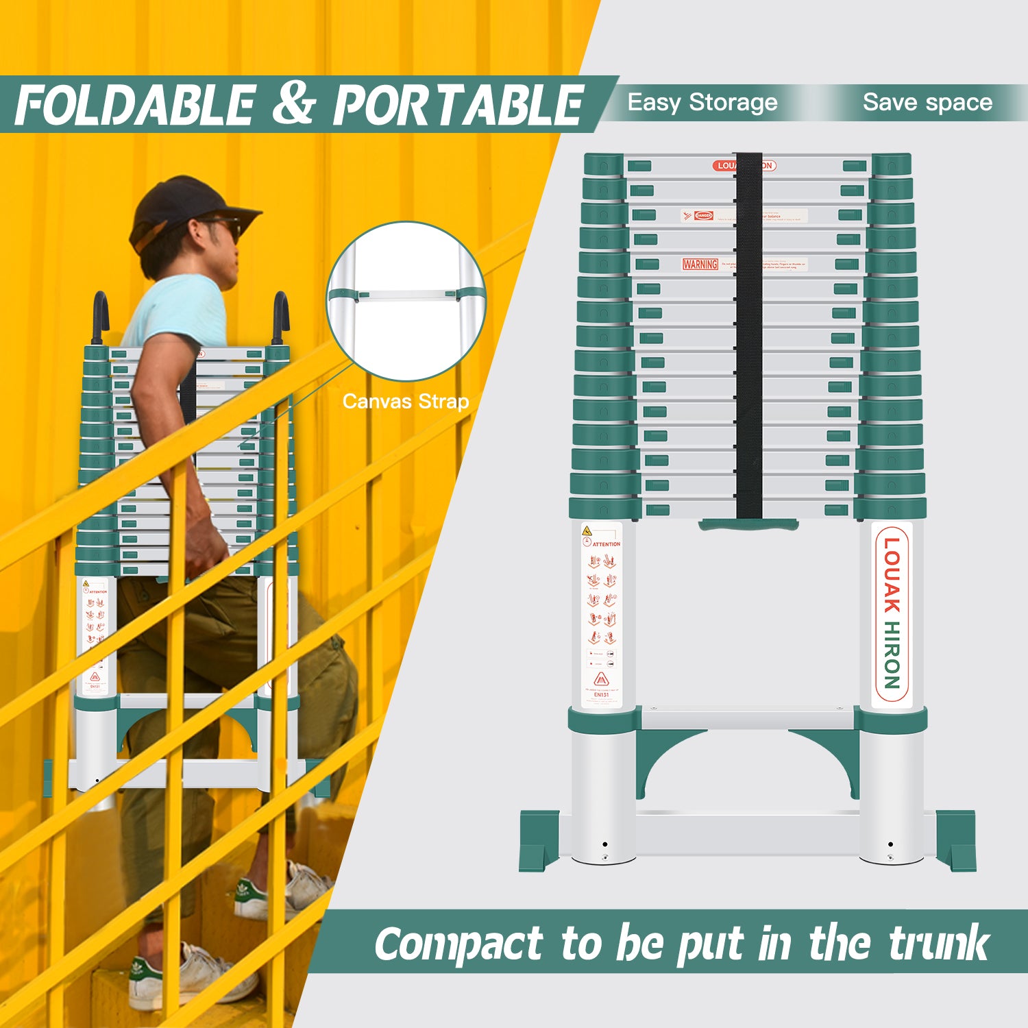 Louak&Hiron 4,7 m Grün Teleskopleiter Leiter