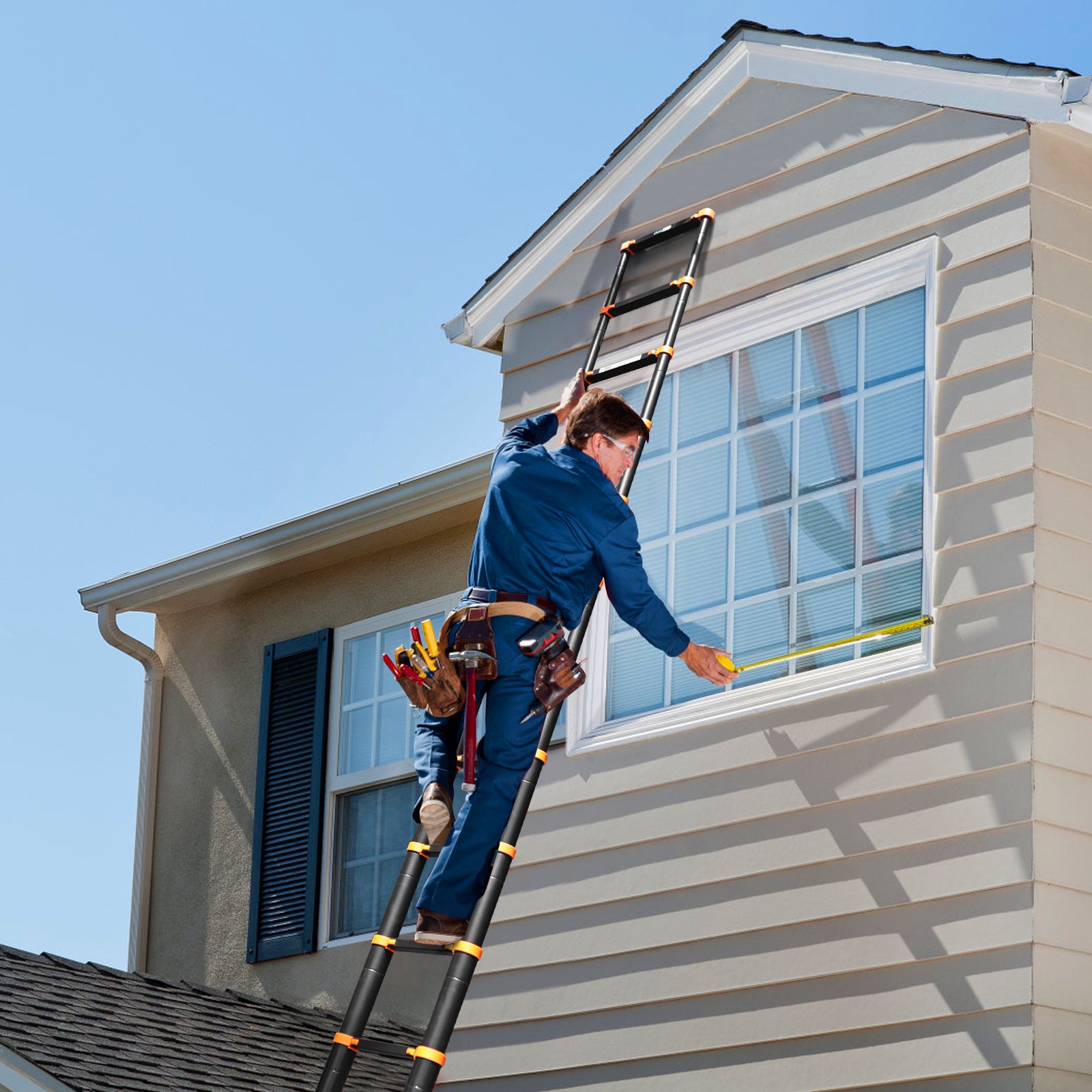 Louak&Hiron 4,7 m Schwarz-Gelbes Teleskopleiter Leiter
