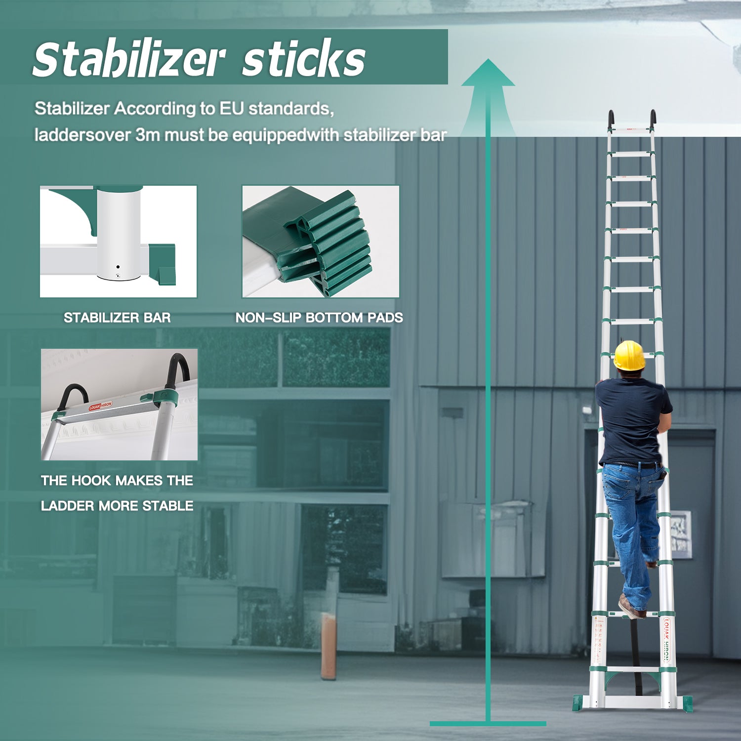 Louak&Hiron 4,7 m Grün Teleskopleiter Leiter
