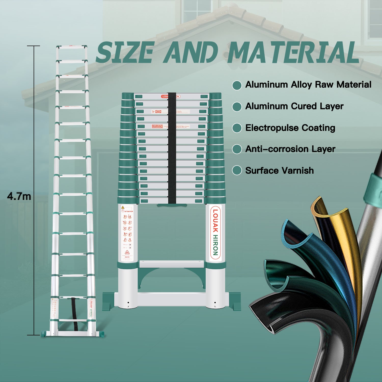 Louak&Hiron 4,7 m Grün Teleskopleiter Leiter