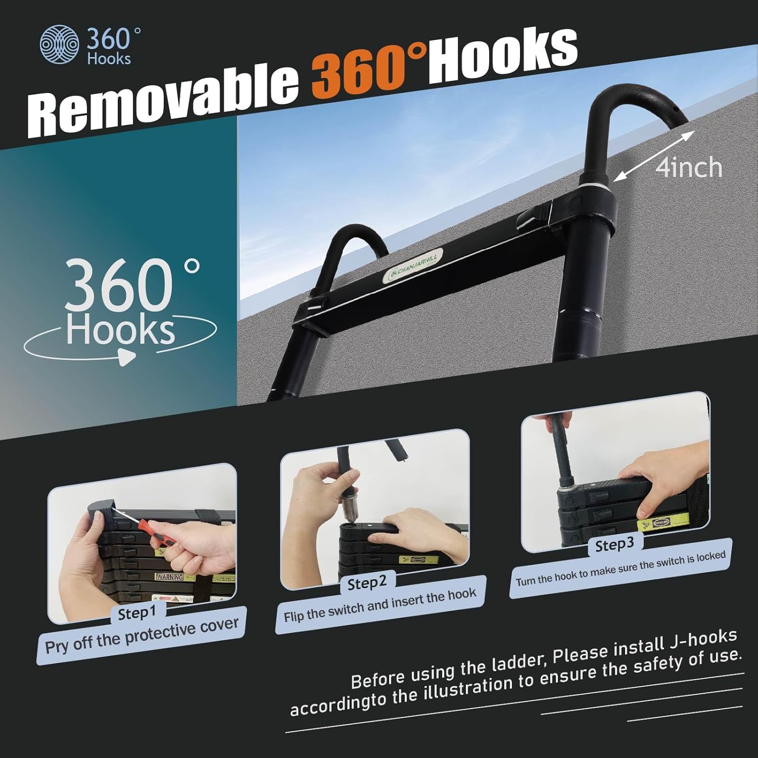 Louak&Hiron 4,4 m Schwarz Teleskopleiter Leiter