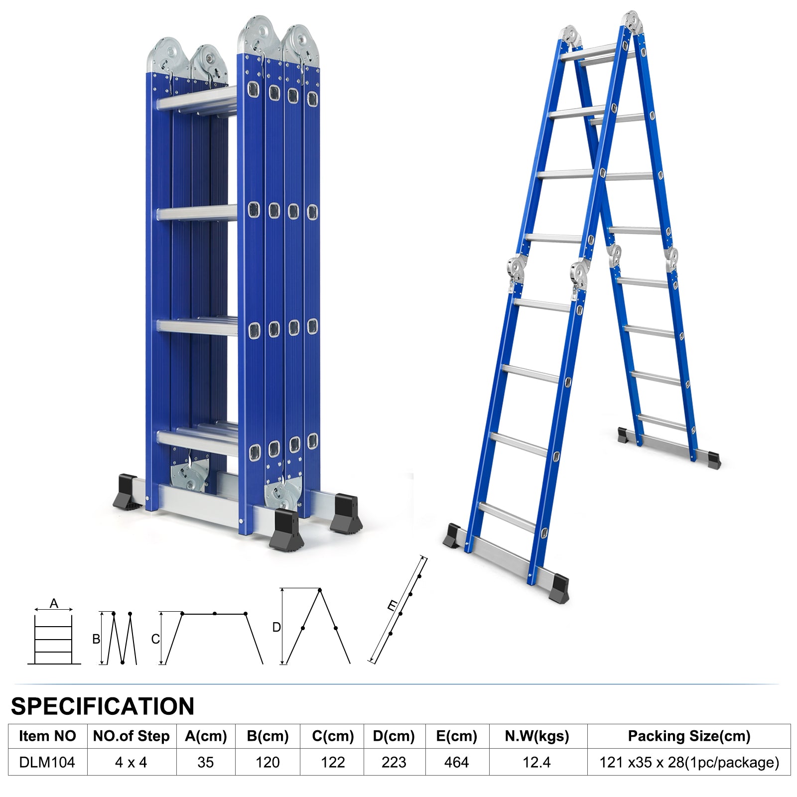 Louak&Hiron 4,7 m Stufen Multifunktionsleiter 4x4