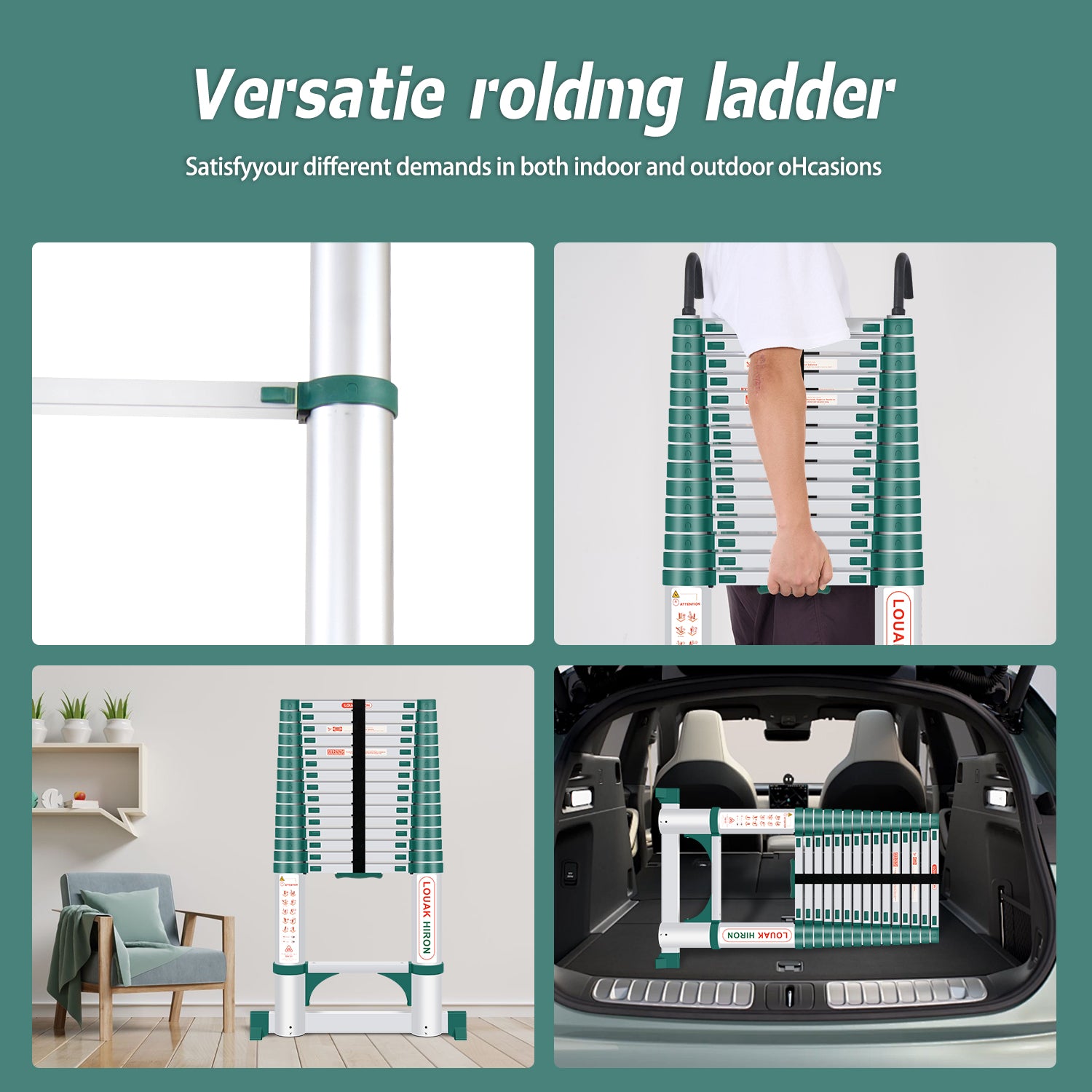 Louak&Hiron 4,7 m Grün Teleskopleiter Leiter